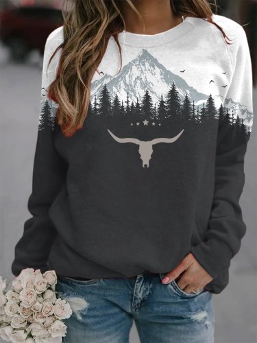 Women's Vintage Western Forest Print Sweatshirt