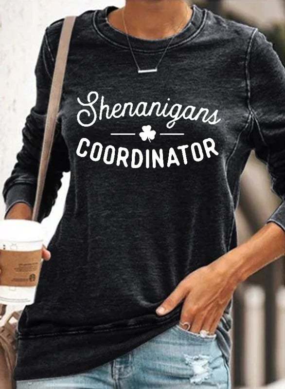 Women's Shenanigans Coordinator St. Patrick's Day Casual Long Sleeve Crewneck Sweatshirt