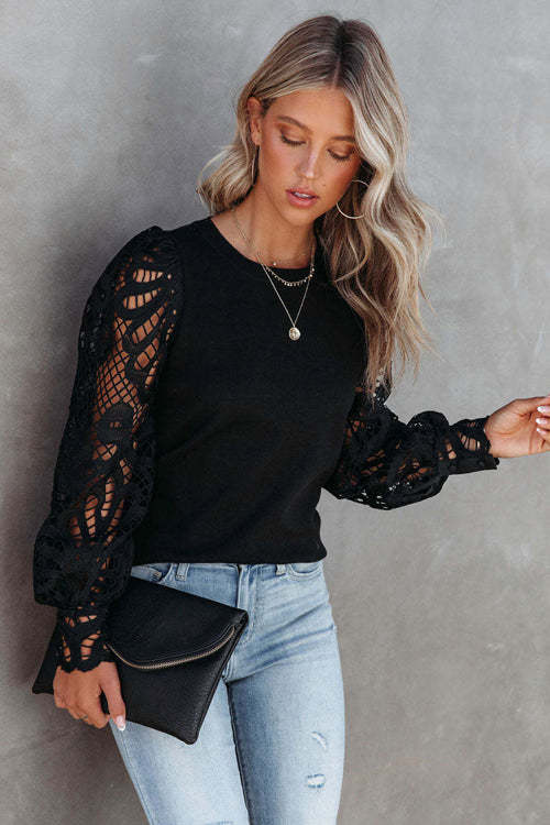 Lace up Hollow-Out Sleeve Top - 2 Colors