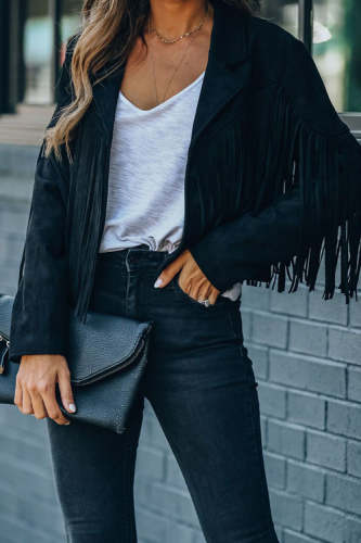 Tassel Fringe Faux Suede Shacket Outwear - 7 Colors