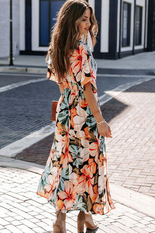 Floral Print V-Neck Maxi Dress Boho Beach Dresses