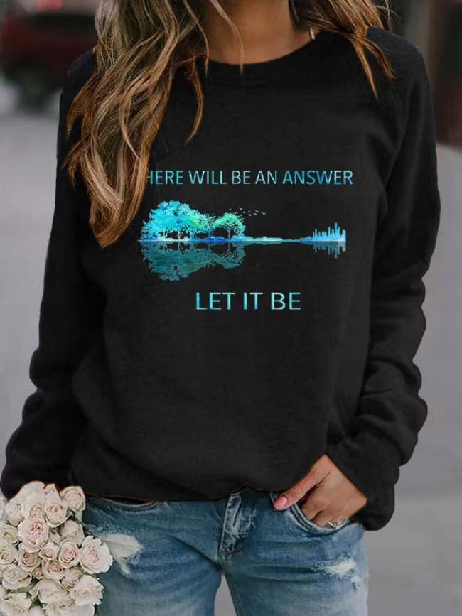 Hippie Guitar Lake There Will Be An Answer Let It Be Print Sweatshirt
