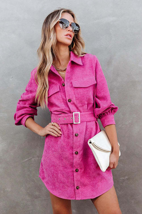 Corduroy Button Up Mini Dress - 3 Colors Shirt Dress