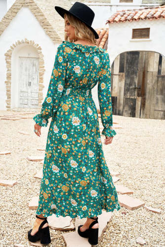 Green Bohemian Floral Maxi Dress