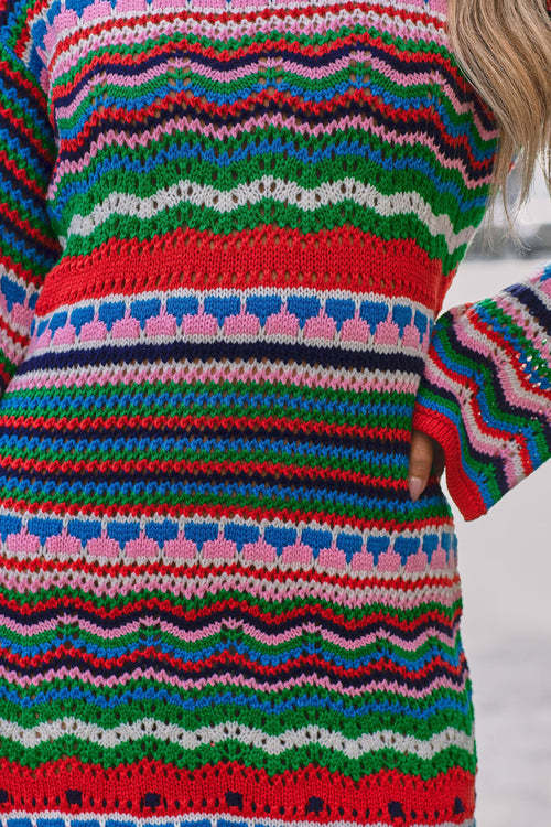 Rainbow Color Shine Striped Knit Mini Dress - 2 Colors