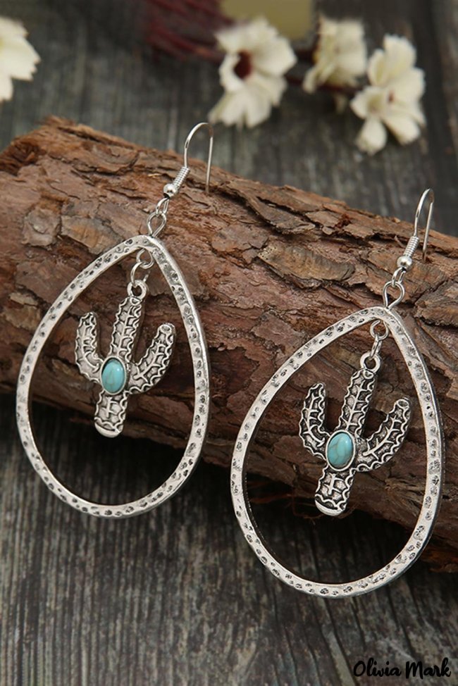 Turquoise Hollow Out Cactus Shape Dangling Earrings