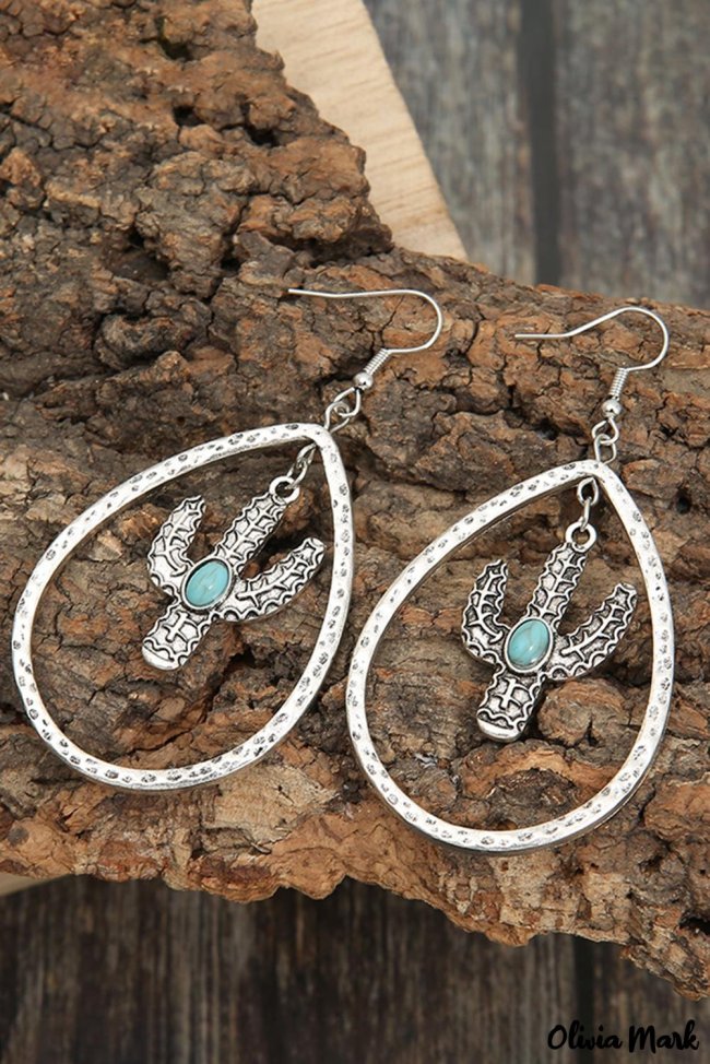 Turquoise Hollow Out Cactus Shape Dangling Earrings