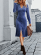 Women's Dress Solid Color V-Neck Long Sleeve Dress