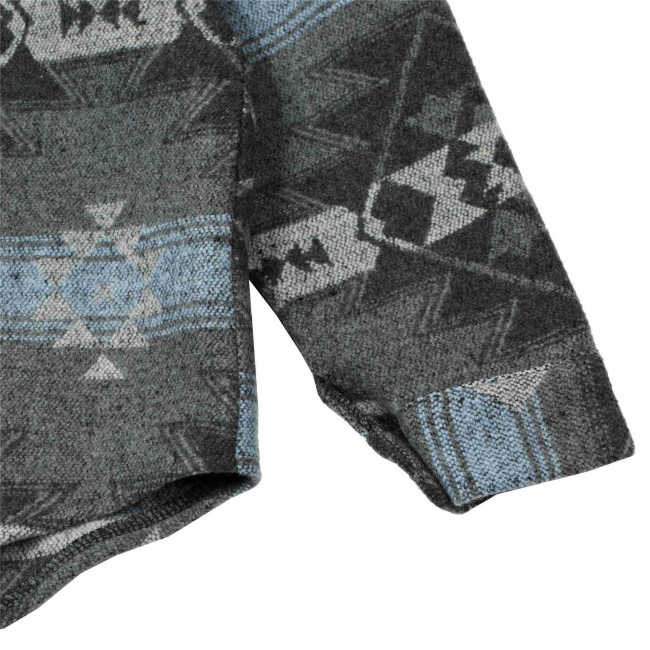 Men's Dark Blue Aztec Geometric Jacket West Cowboy Style Western Woolen Shirt Jacket Coat