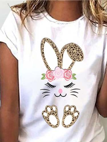 Easter Bunny Print Casual Short Sleeve T-Shirt for Women