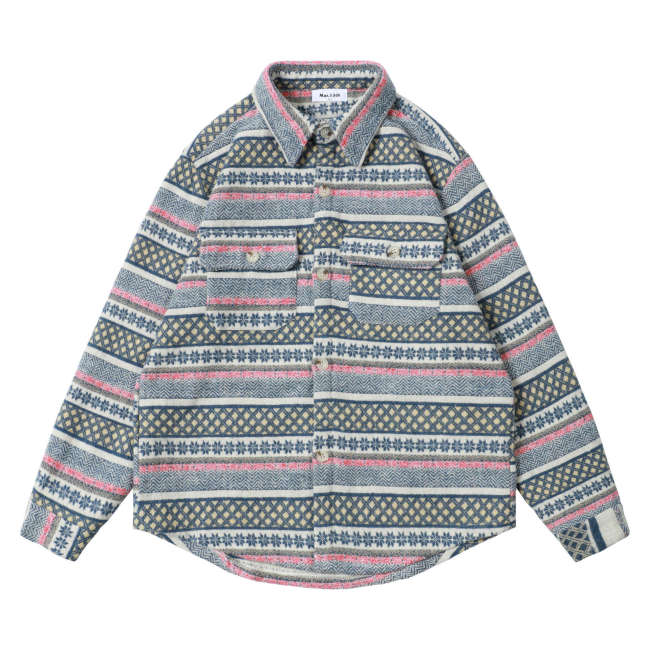 Men's Aztec Geometric Jacket West Cowboy Style Western Woolen Shirt Jacket Coat