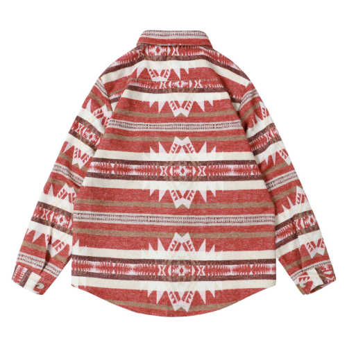Men's Red Aztec Geometric Jacket West Cowboy Style Western Woolen Shirt Jacket Coat