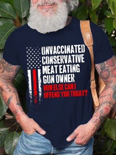 Mens Unvaccinated Conservative Meat Eating Gun funny Casual Cotton Short Sleeve T-Shirt
