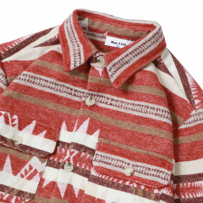 Men's Red Aztec Geometric Jacket West Cowboy Style Western Woolen Shirt Jacket Coat
