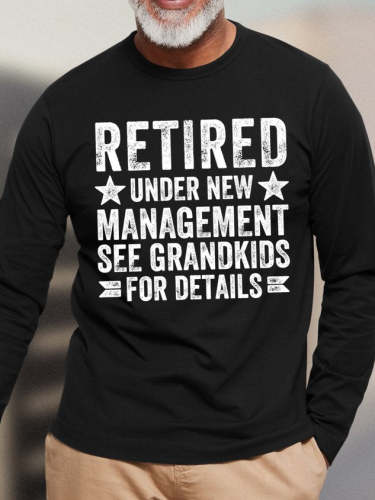 Men's Retired Under New Management See Grandkids For Details Funny Graphic Print Crew Neck Text Letters Casual Cotton Top