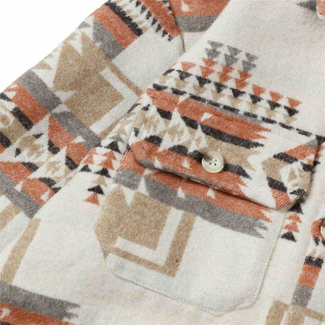Men's Khaki Aztec Geometric Jacket West Cowboy Style Western Woolen Shirt Jacket Coat