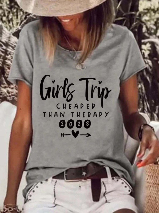 2023 Girls Trip Print Casual Loose Crew Neck Women's T-Shirt