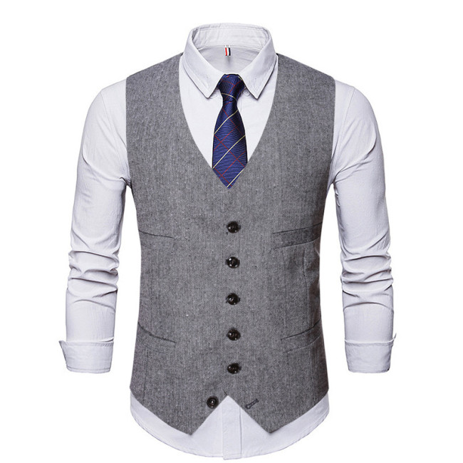 Single-breasted V-neck Vest Men's Suit Solid Color British Style Vest
