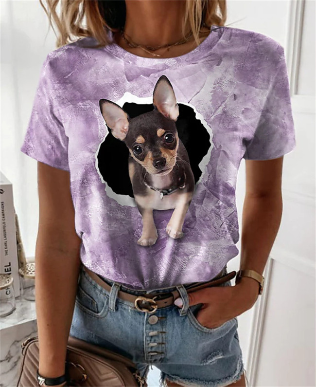 Women's Spring Cute Dog Printed T-Shirts Crew Neck Short Sleeve Top Lover Dog Moms Tee