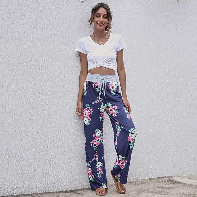 Women's Pant Ladys Casual High Waist Loose Pants Comfy Stretch Floral Print Wide Leg Pants Yoga Pant