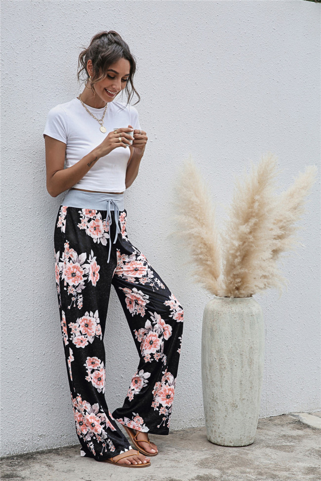 Women's Pant Casual High Waist Loose Pants Floral Print Wide Leg Pants Yoga Pant