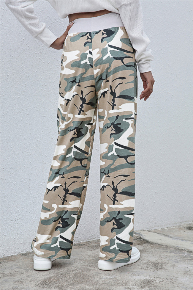 Women's Pant Casual High Waist Loose Pants Camouflage Print Wide Leg Pants Yoga Pant