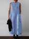 Solid Color Sleeveless Cotton Linen Dress for Women
