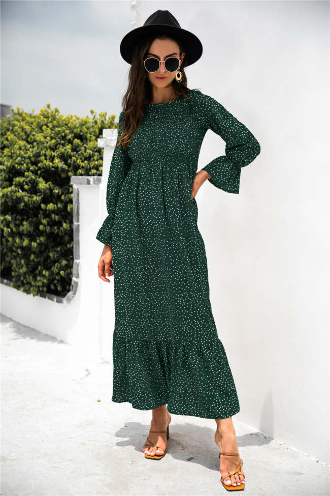 Spring Floral Printed Puff Sleeve Ruffle Maxi Dress
