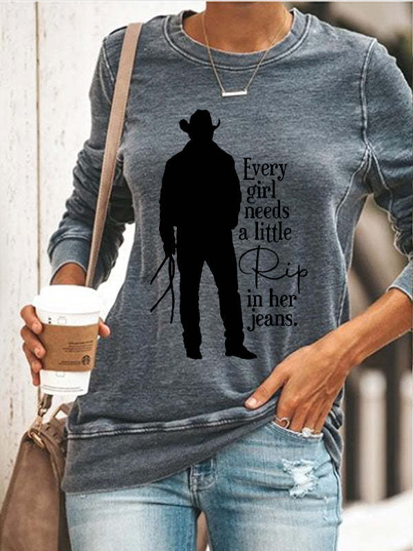 Every Girl Needs a Little Rip in her Jeans Crew Neck Cozy Sweatshirt