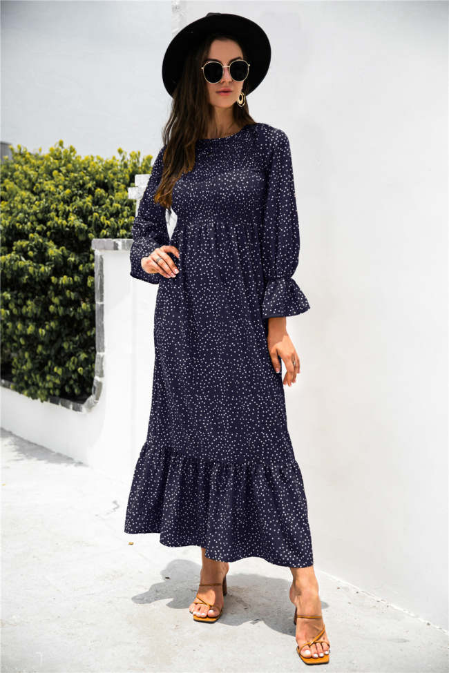 Spring Floral Printed Puff Sleeve Ruffle Maxi Dress
