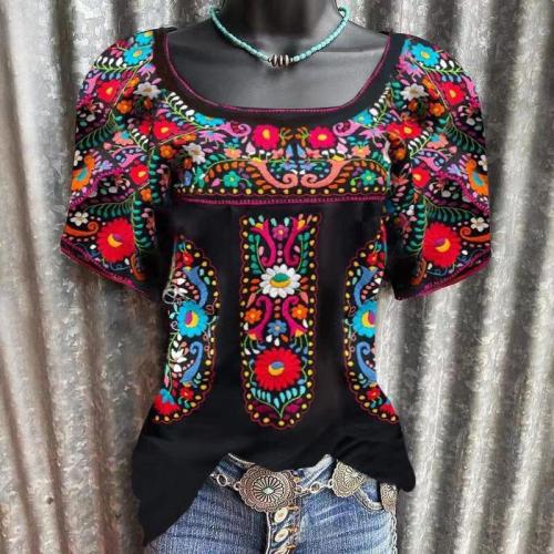 Women's Blouse Floral Tribal Print Western Style T-Shirts