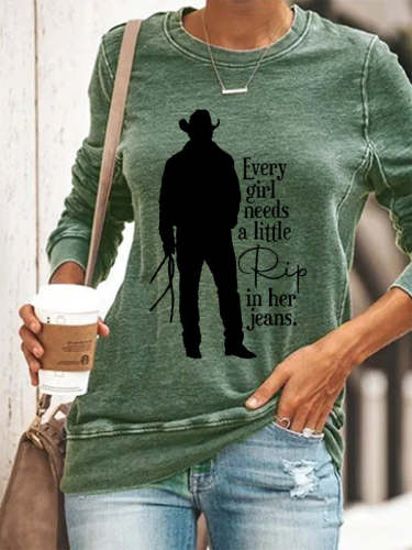 Every Girl Needs a Little Rip in her Jeans Crew Neck Cozy Sweatshirt