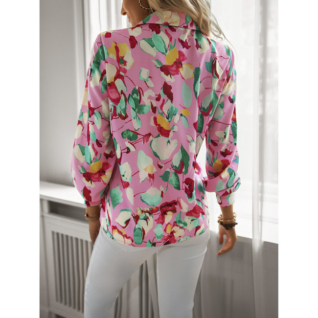 Women's Blouse Spring Artist Print Pink Shirt