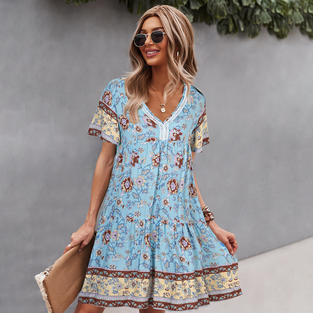 US 35.89 Women's Boho Dress VNeck Floral Print A Line Holiday Dress