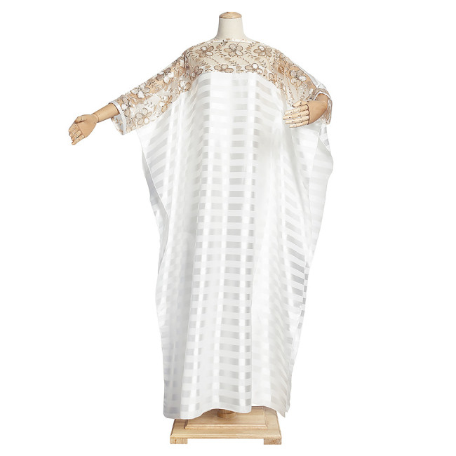 Women's Dress Lace Sequins White Kaftan Robe
