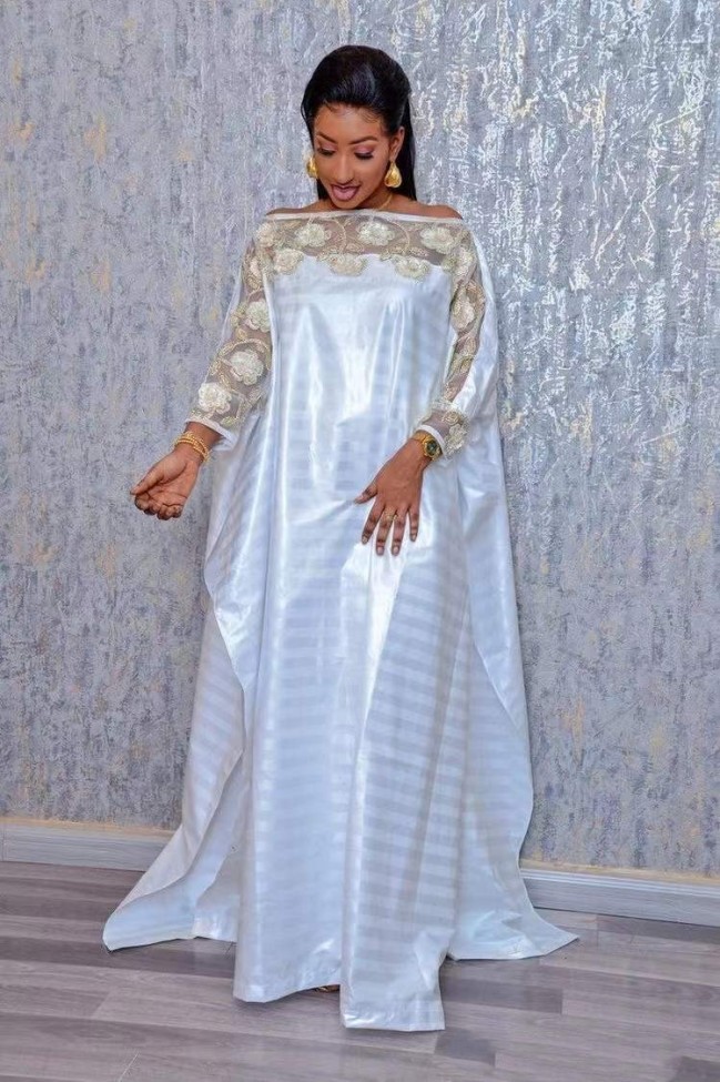 Women's Dress Lace Sequins White Kaftan Robe
