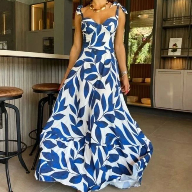 Women's Boho Dress Summer Floral Print A Line Maxi Dress