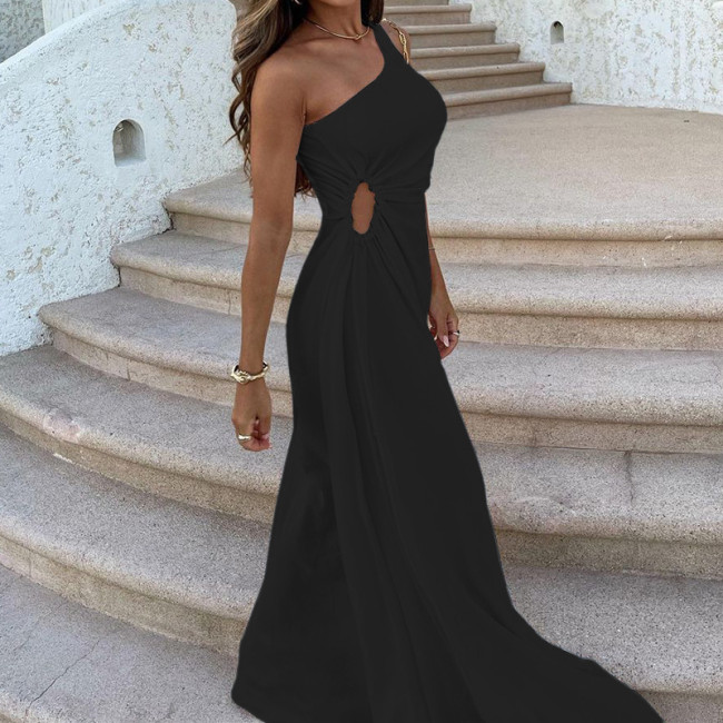 Women's Holiday Dress Solid Color Sexy Off Shoulder Slit Vacation Dress