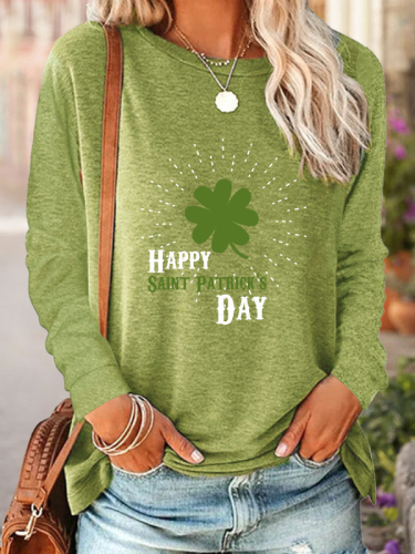 Women's Saint Patrick's Day Clover,Green Printed Long-Sleeve T-Shirt