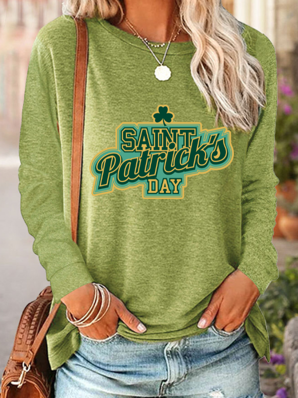 Women's Saint Patrick's Day Clover,Green Printed Long-Sleeve T-Shirt