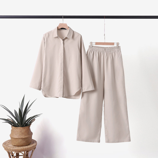 Women's Casaul Set Solid Color Cotton Top and Pant