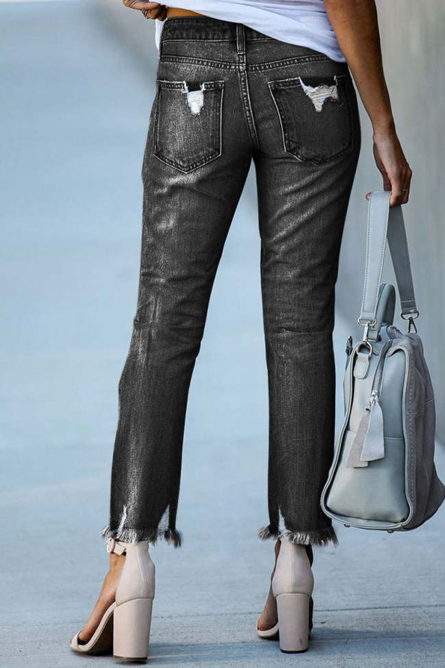 Women's Jean Pant Street Solid Patchwork High Waist Skinny Denim Jeans(3 Colors)