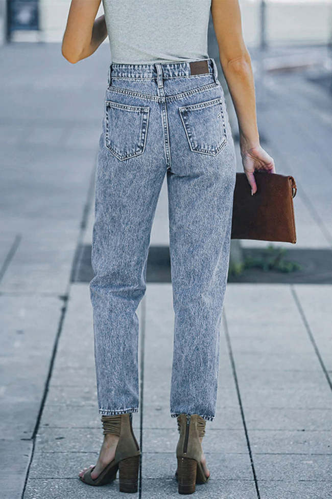 Women's Jeans Pants Street Solid Straight Denim Jeans