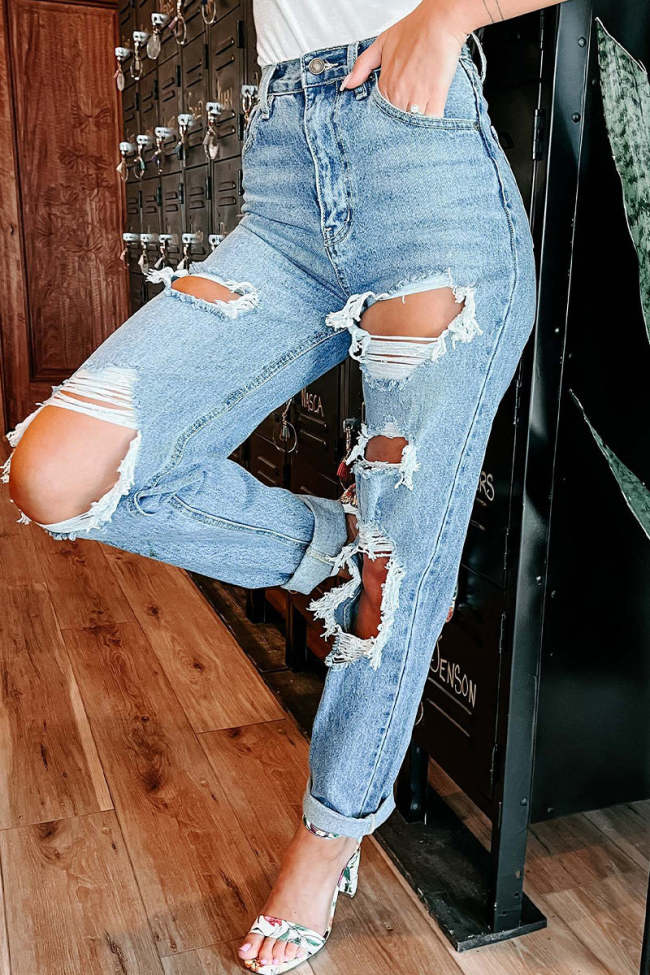 Women's Jeans Sexy Patchwork Ripped Denim Jeans