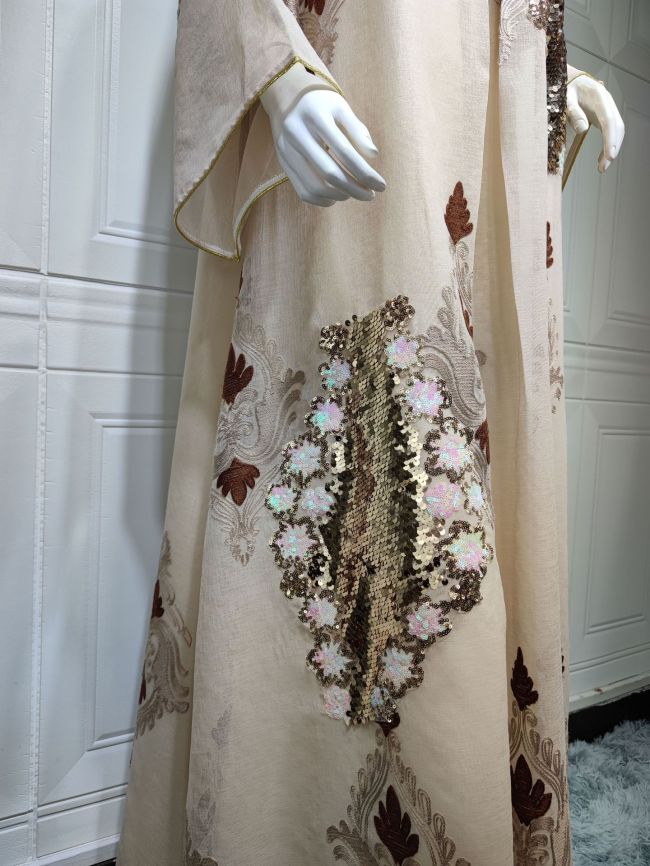 Women’s Fashion Abayas Elegant Mesh Sequins Dress 3Colors