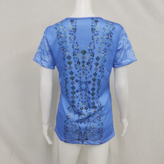 Women's T-Shirt Tribal Floral Print Short Sleeve V-Neck Tee