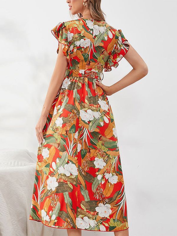 Women's Beach Floral Dress V-neck Long Bohemian Dress