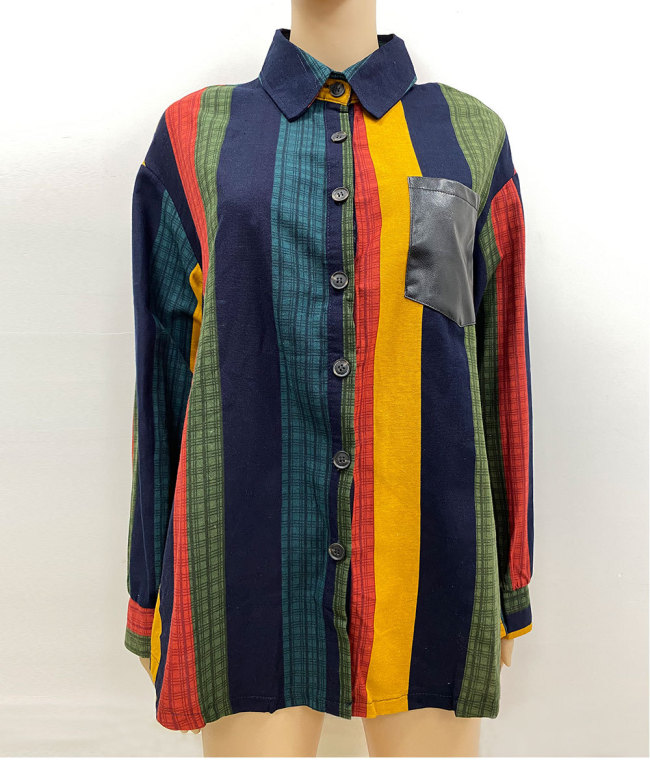 Women's Shirt Stripe Print Casual Spring Outfit Shirt