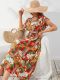 Women's Beach Floral Dress V-neck Long Bohemian Dress