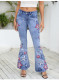 Women's Flared Denim Pant Wide Leg Pants Star Embroidery Trousers